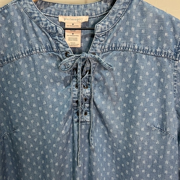 Philosophy Dress 100% Tencel Lace Up Raindrop Print Denim Jean Mini Chambray - Picture 3 of 11